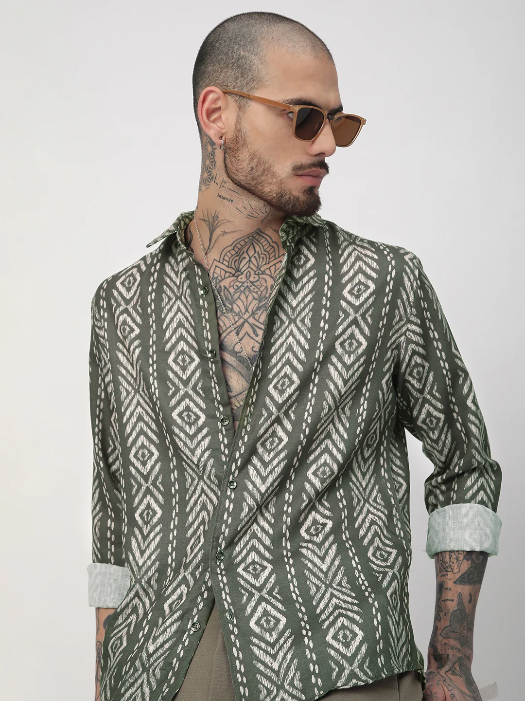Fern Green Ikat Printed Shirt - Image 2