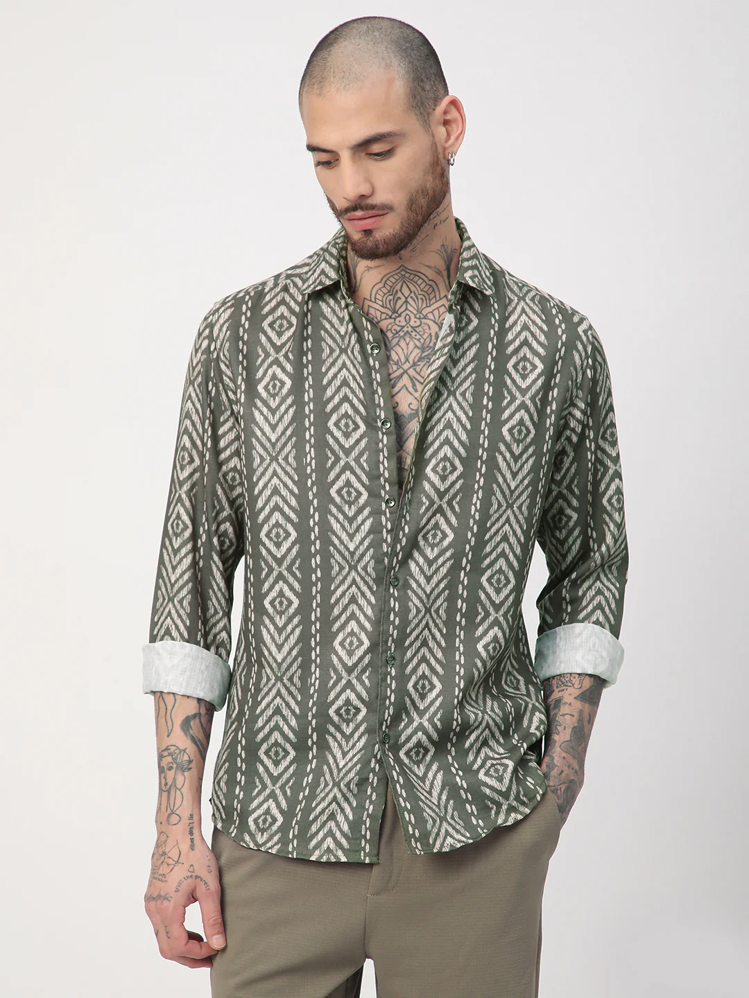 Fern Green Ikat Printed Shirt - Image 4