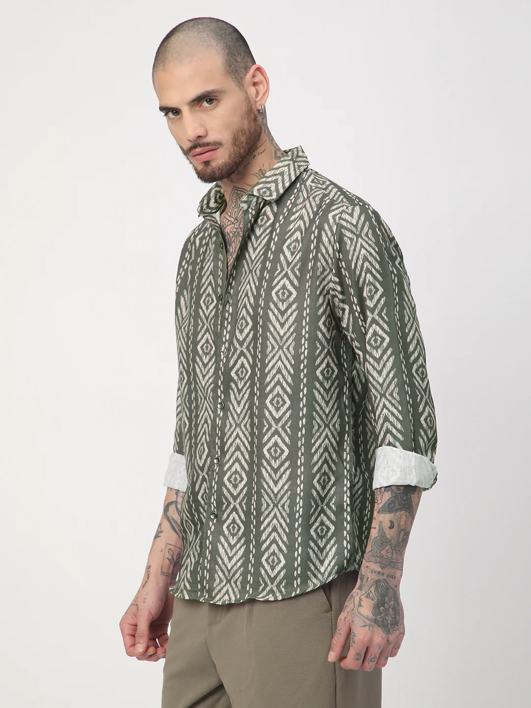 Fern Green Ikat Printed Shirt - Image 5