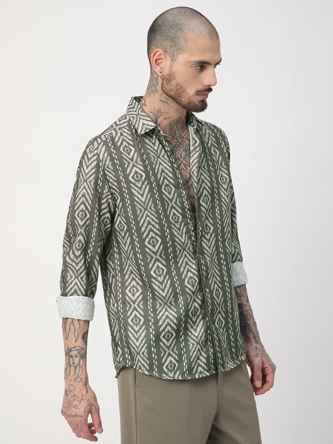 Fern Green Ikat Printed Shirt - Image 6