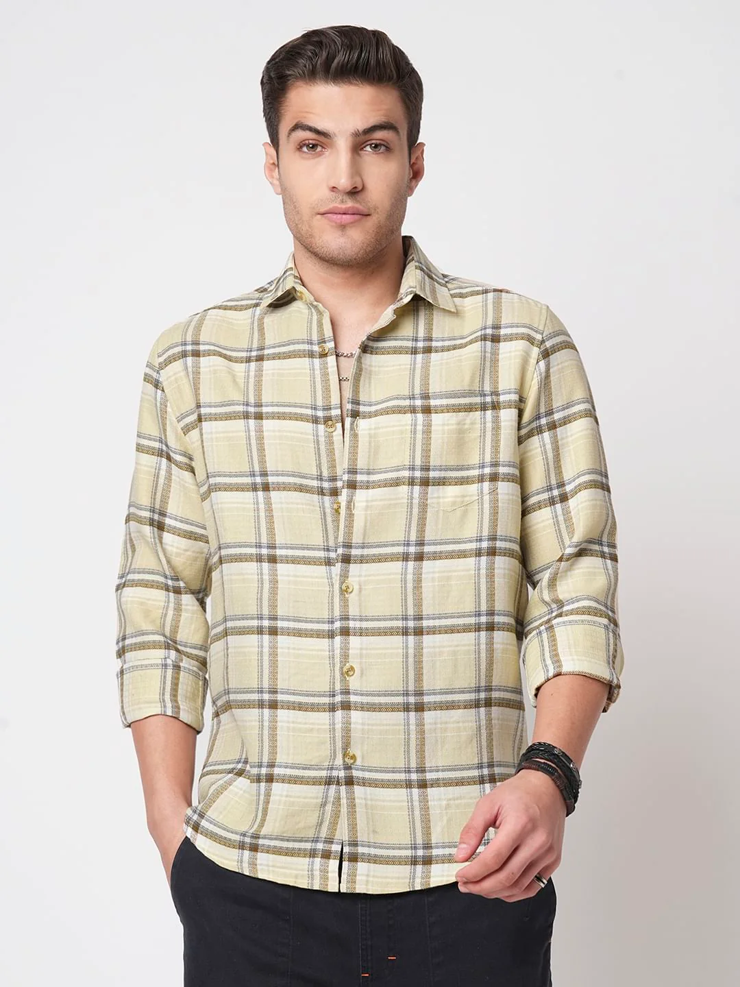 Finesse Beige Box Checks Shirt - Image 4