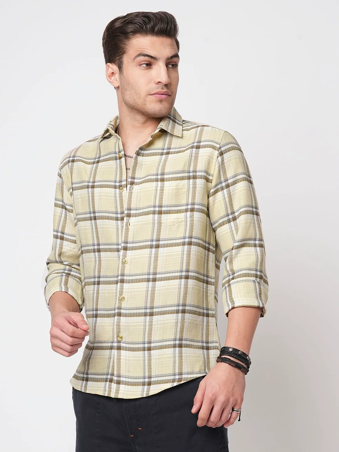 Finesse Beige Box Checks Shirt - Image 5