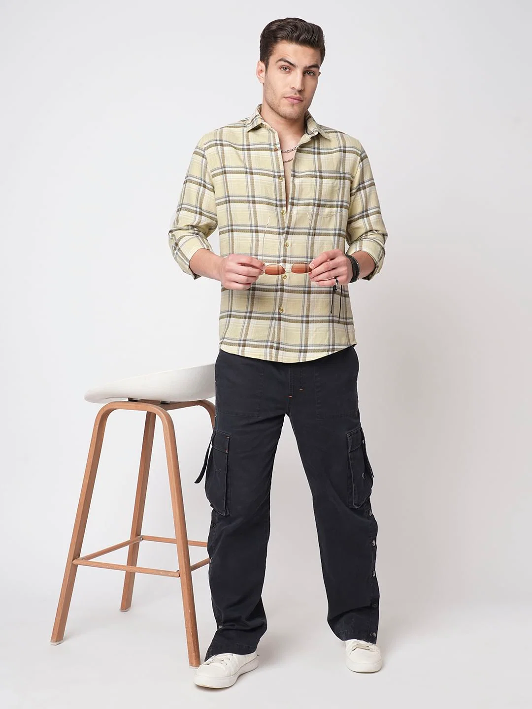 Finesse Beige Box Checks Shirt - Image 7