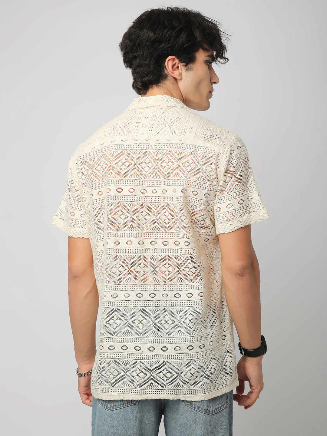 Finesse Ivory Breezy Mesh Crochet Oversized Shirt - Image 7