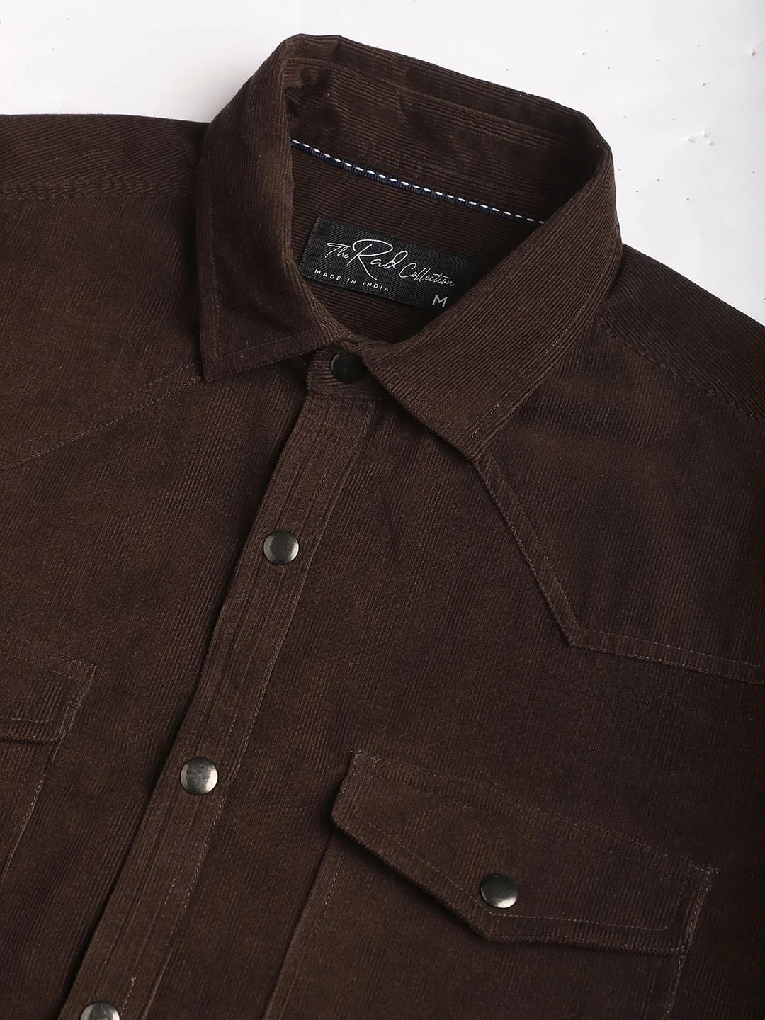 Finesse Umber Brown Double Flap Pocket Corduroy Overshirt - Image 3