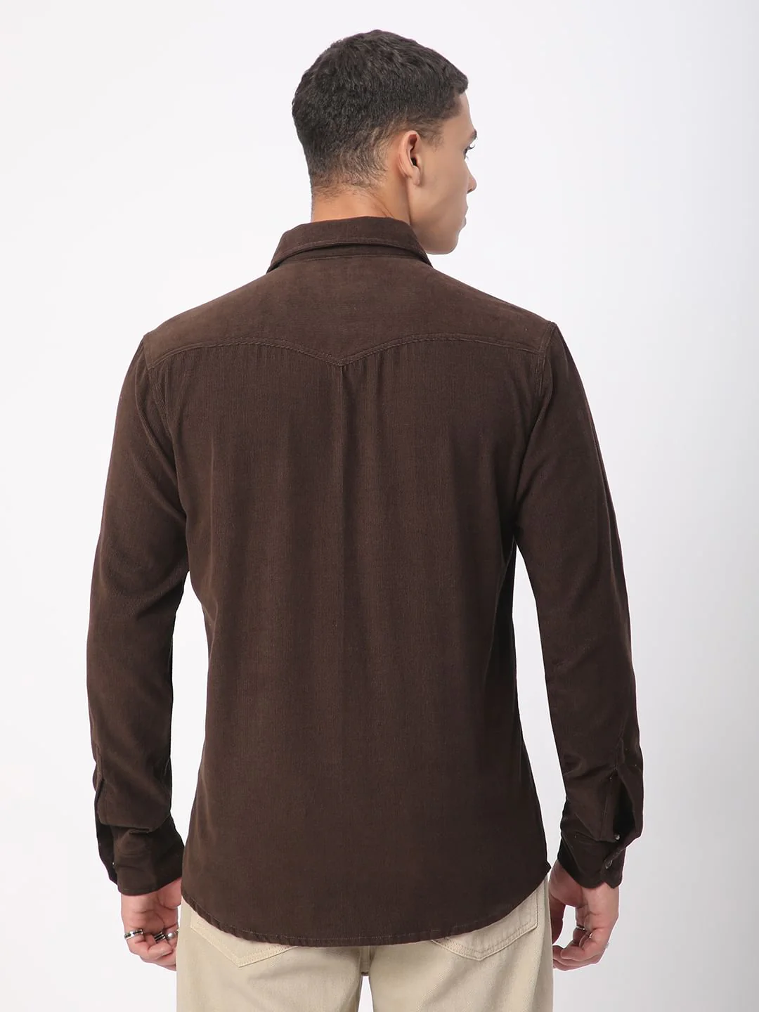 Finesse Umber Brown Double Flap Pocket Corduroy Overshirt - Image 8