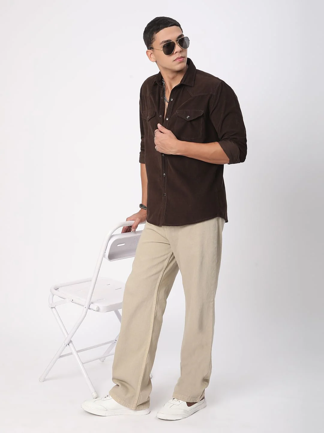 Finesse Umber Brown Double Flap Pocket Corduroy Overshirt - Image 9