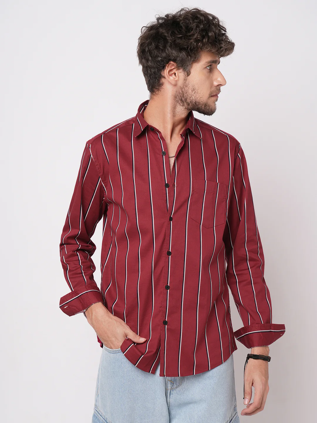 Fire Brick Red Regal Striped Shirt - Image 5