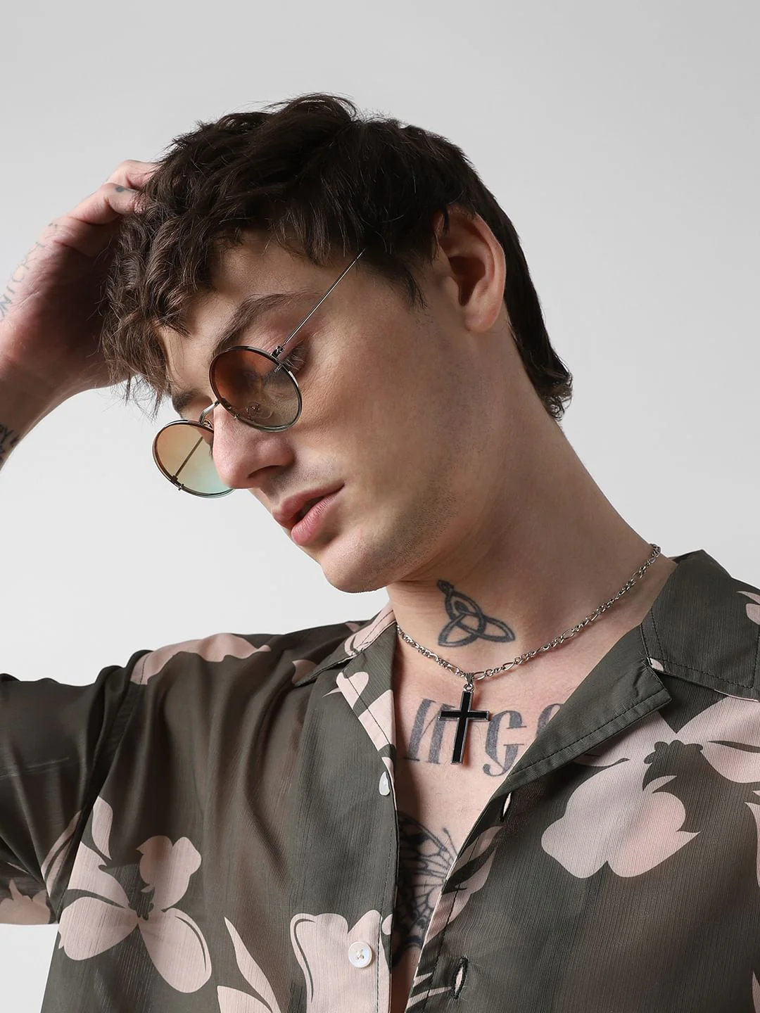 Floral Artistry Olive Oversized Chiffon Shirt - Image 2