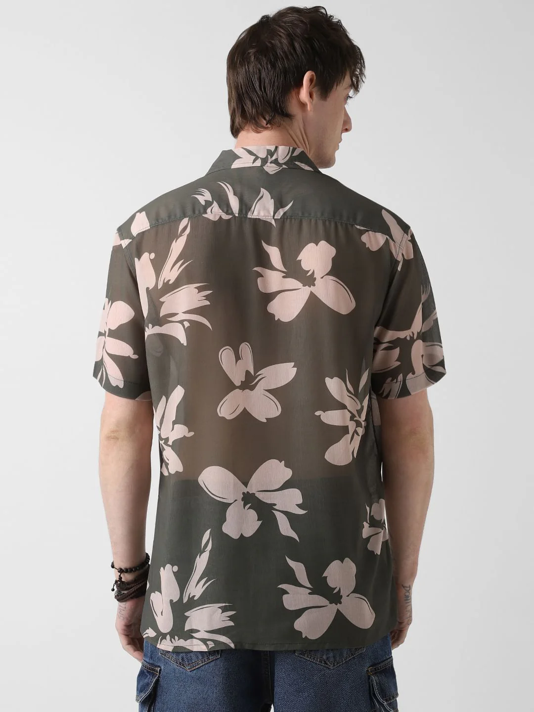 Floral Artistry Olive Oversized Chiffon Shirt - Image 7