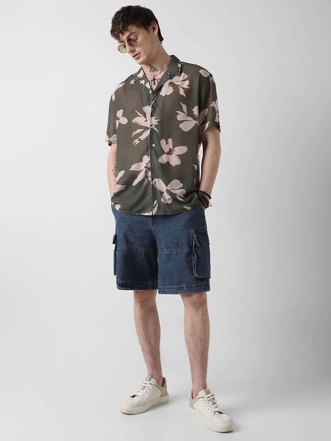 Floral Artistry Olive Oversized Chiffon Shirt - Image 8