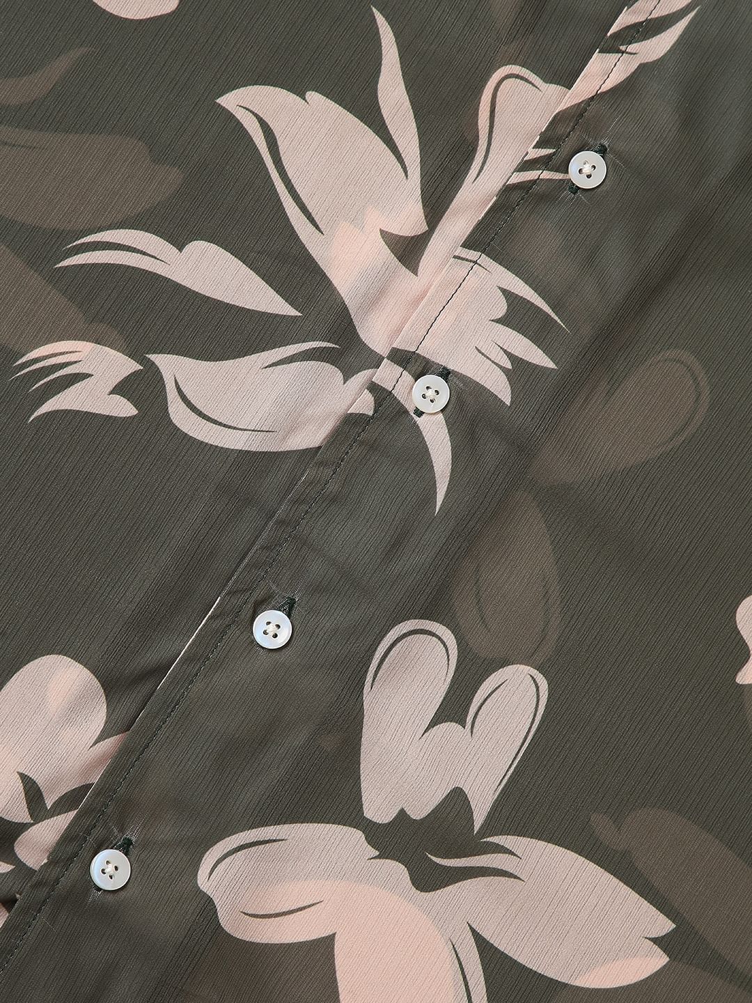 Floral Artistry Olive Oversized Chiffon Shirt - Image 9