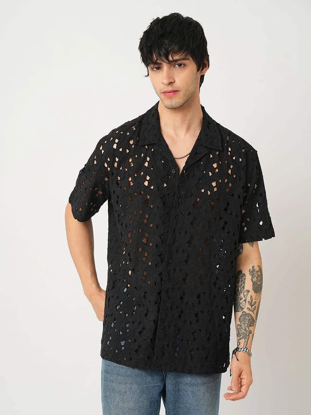 Floral Black Schiffli Oversized Shirt - Image 4