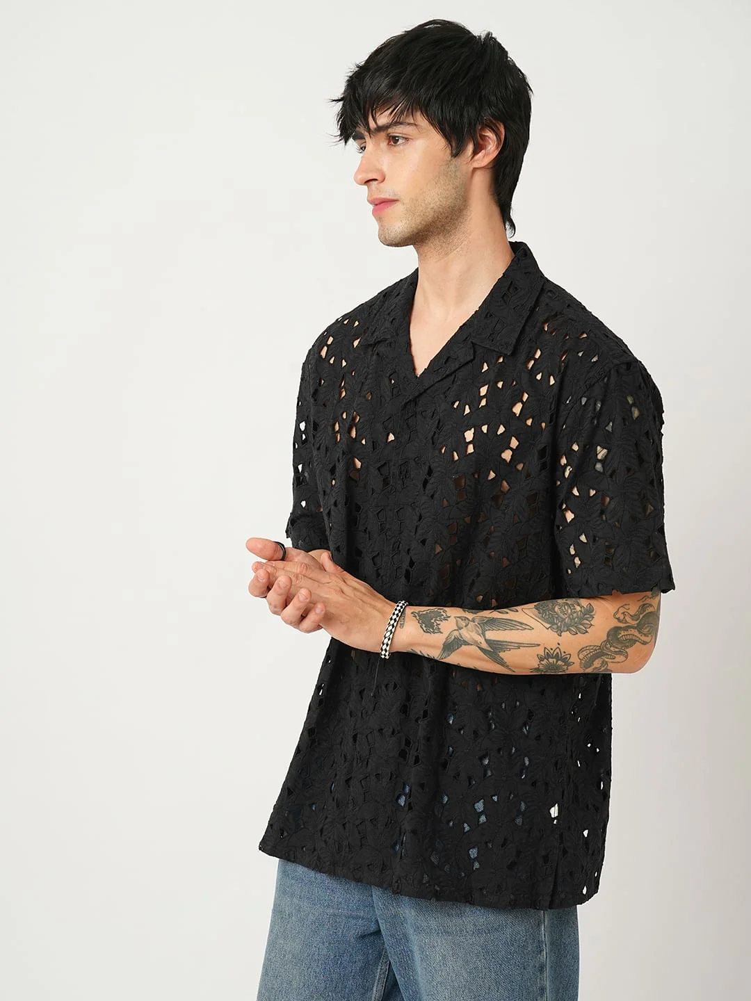 Floral Black Schiffli Oversized Shirt - Image 5