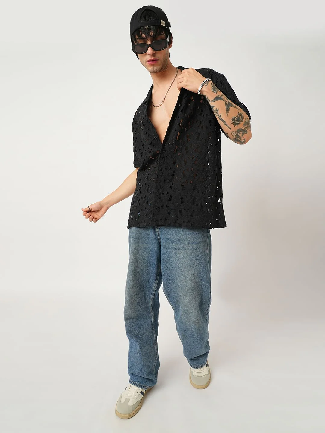 Floral Black Schiffli Oversized Shirt - Image 7