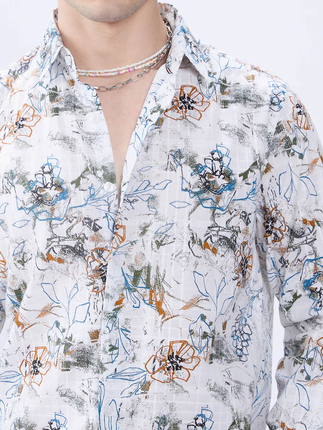 Floral Rush White Checks Canvas Luxe Shirt - Image 3