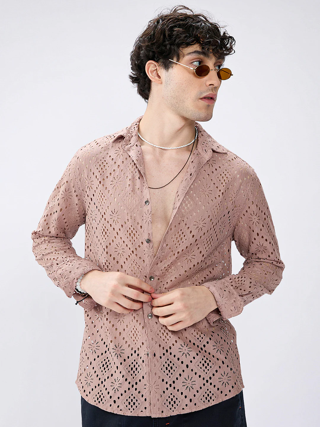Fawn Beige Diamond Lacecarved Posh Shirt - Image 2