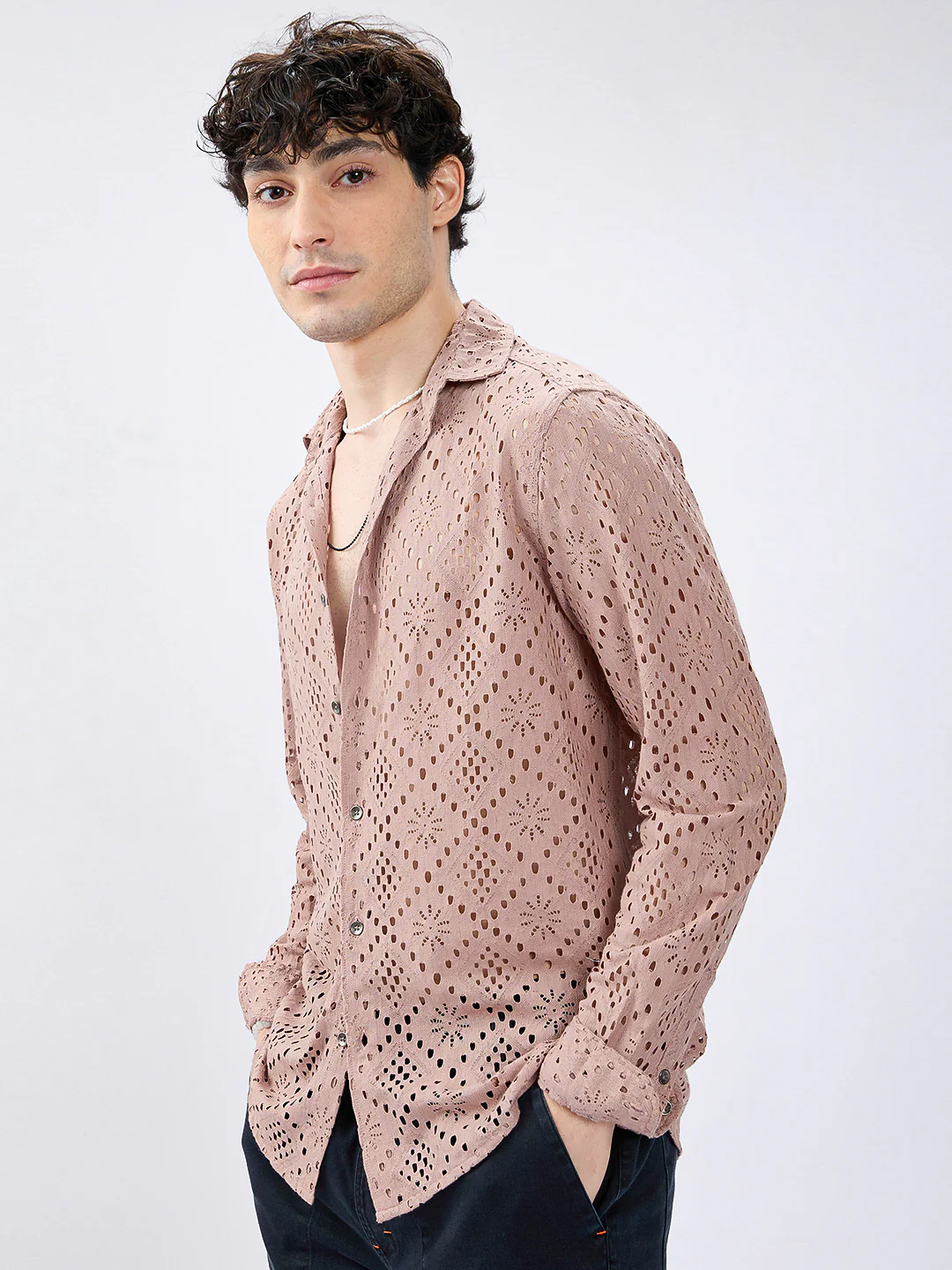 Fawn Beige Diamond Lacecarved Posh Shirt - Image 6