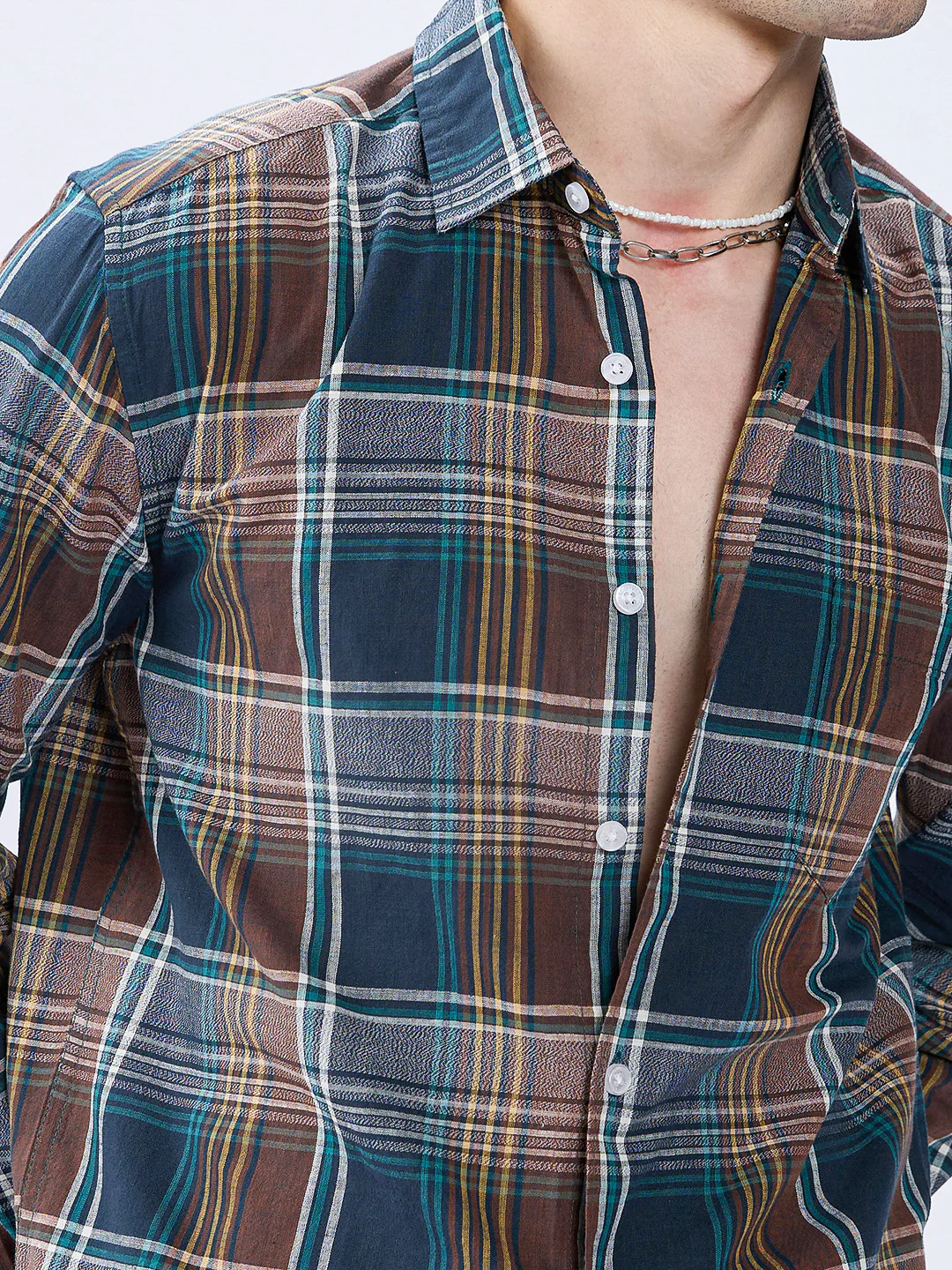 Forest Brown Multitone Heritage Checks Shirt - Image 3