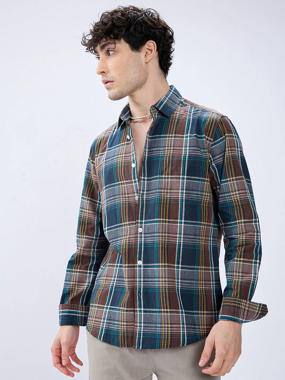Forest Brown Multitone Heritage Checks Shirt - Image 4