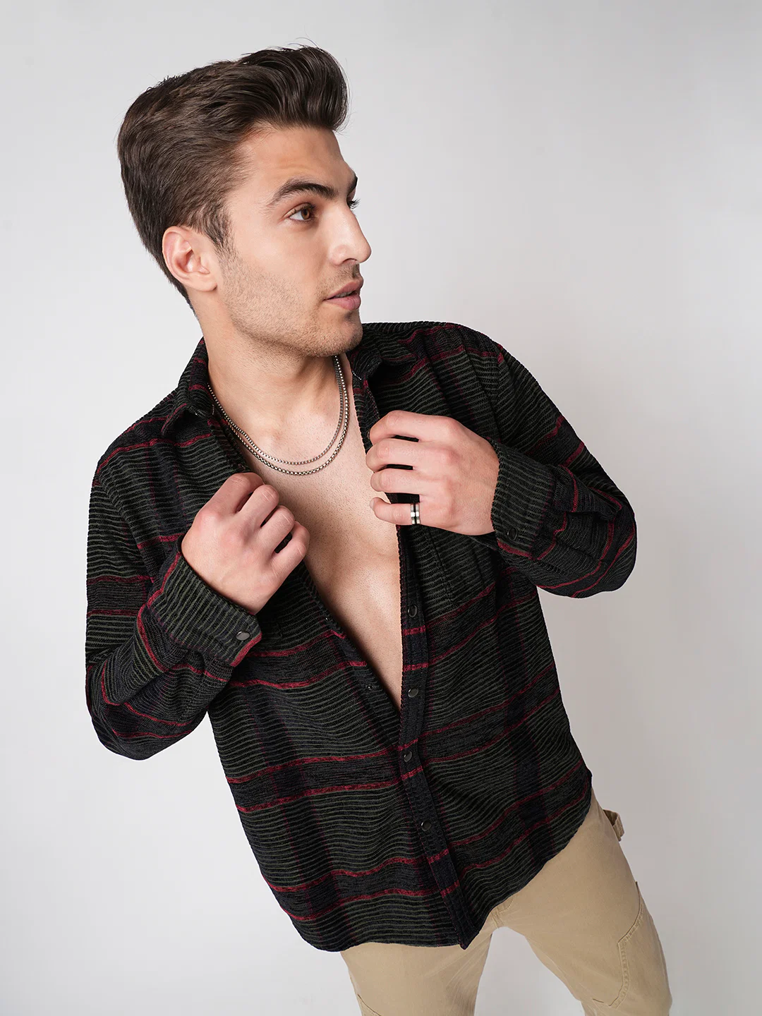 Forest Green Checks Double Flap Pocket Corduroy Shirt - Image 2