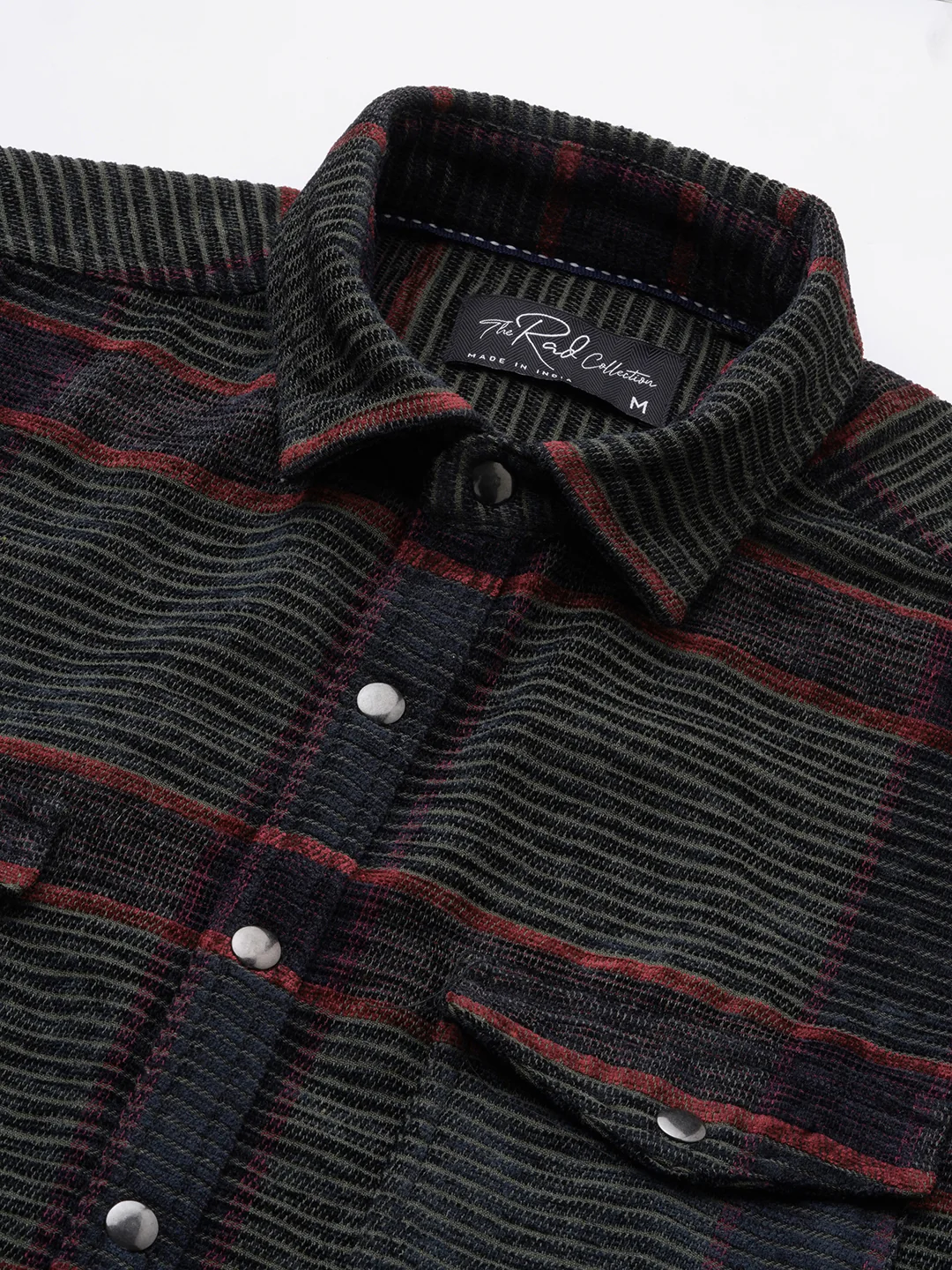 Forest Green Checks Double Flap Pocket Corduroy Shirt - Image 3