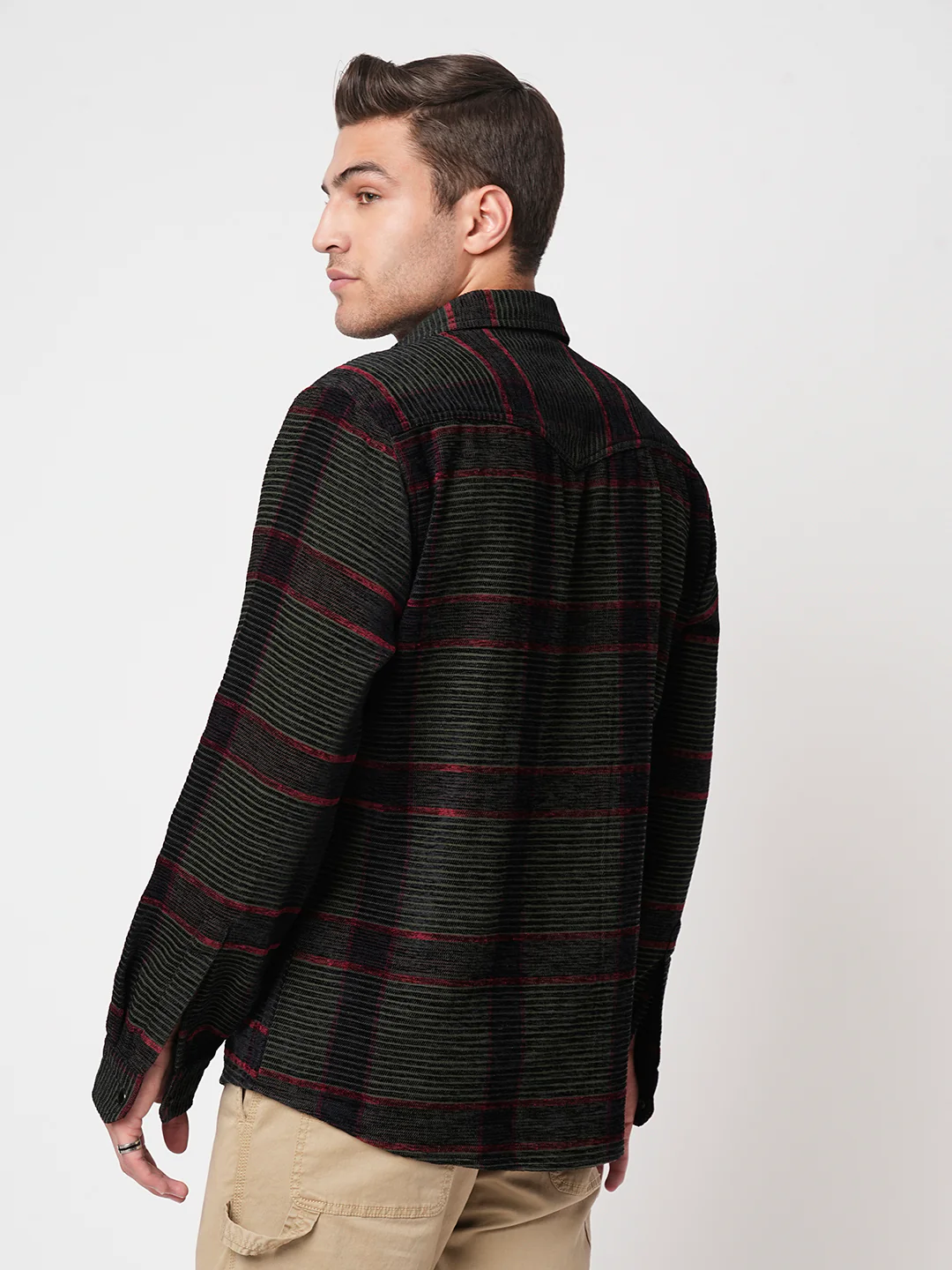 Forest Green Checks Double Flap Pocket Corduroy Shirt - Image 7