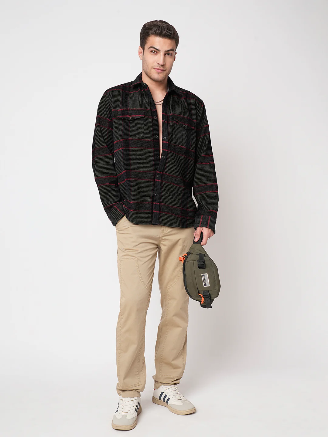Forest Green Checks Double Flap Pocket Corduroy Shirt - Image 8