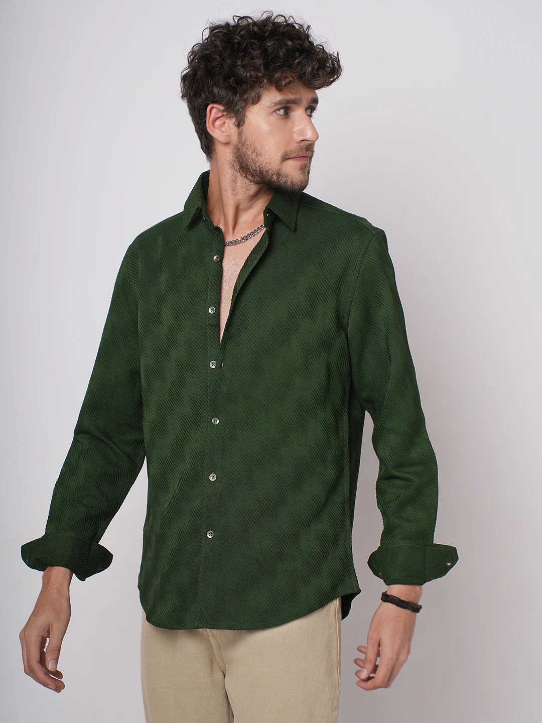 Forest Green Diagonal Striped Textured Shirt - Image 6
