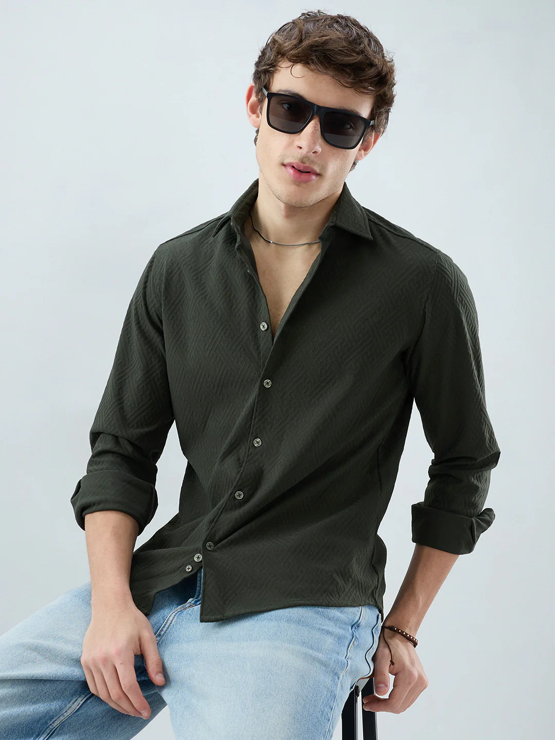 Forest Green Interlock Maze Weave Knitted Shirt