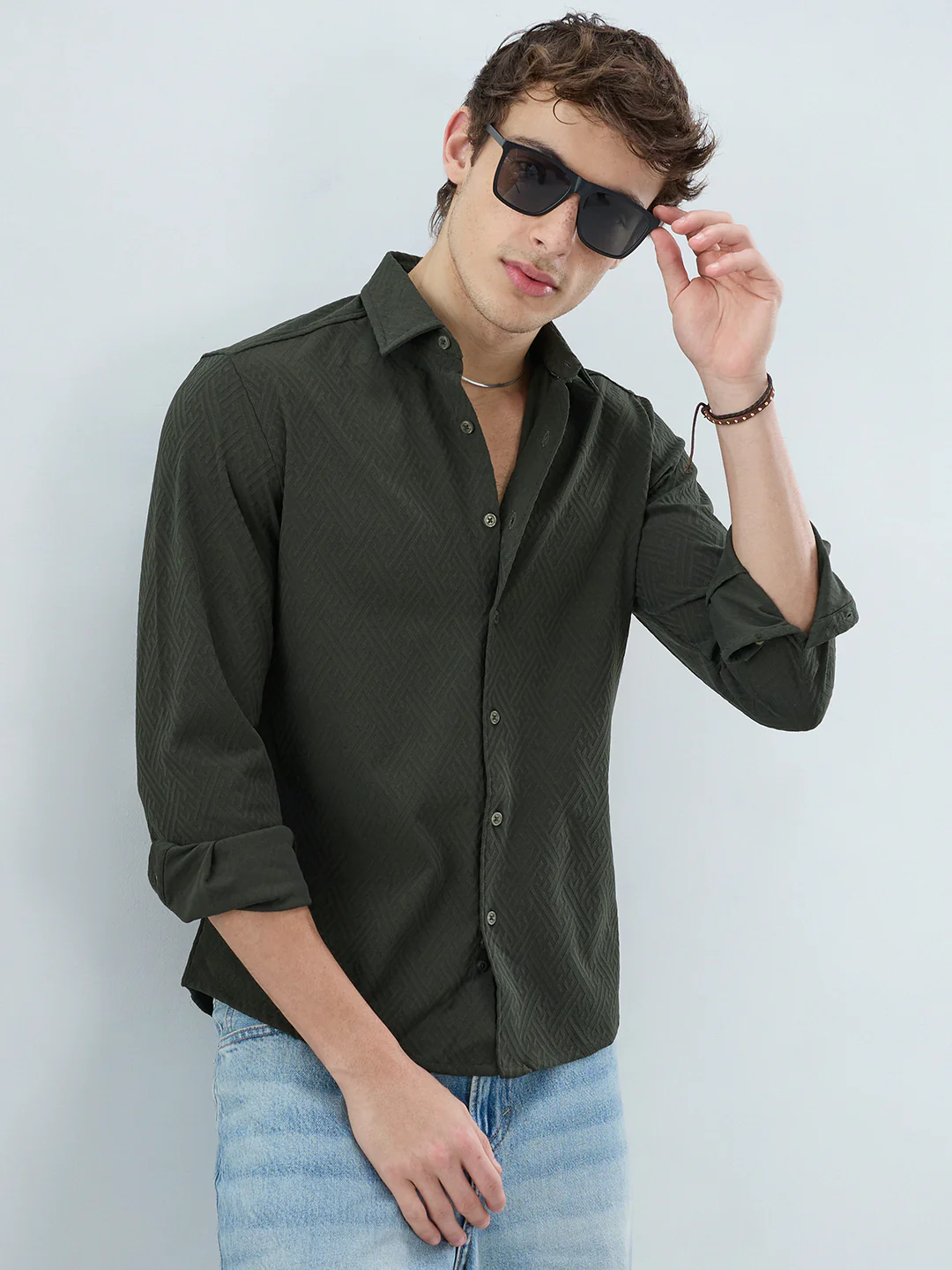 Forest Green Interlock Maze Weave Knitted Shirt - Image 2