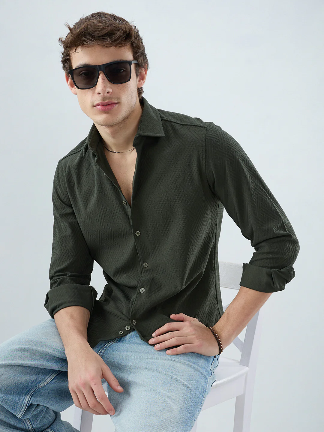 Forest Green Interlock Maze Weave Knitted Shirt - Image 4