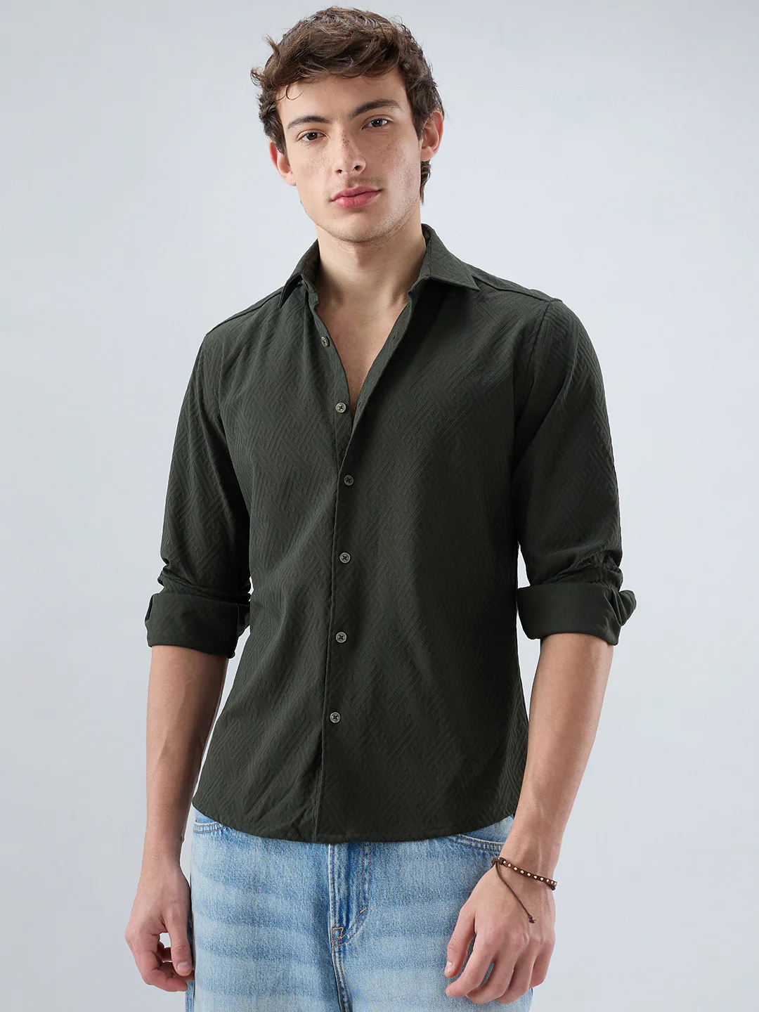 Forest Green Interlock Maze Weave Knitted Shirt - Image 5