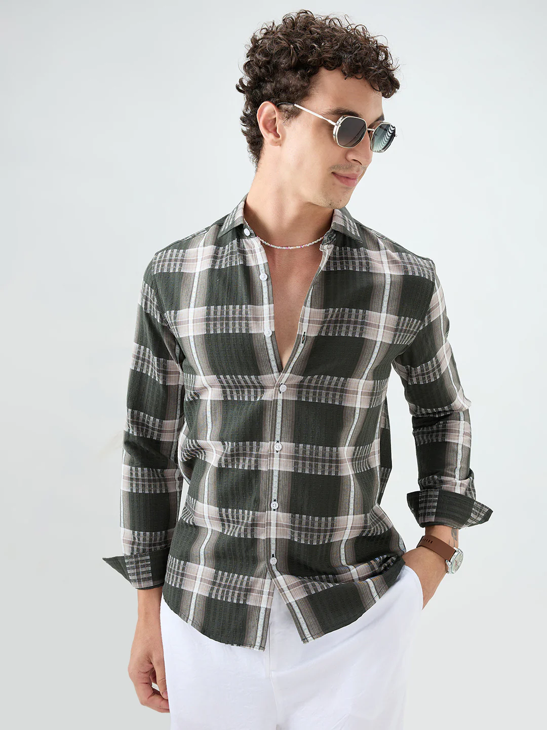 Forest Green Soft Textured Checks Shirt - Image 2