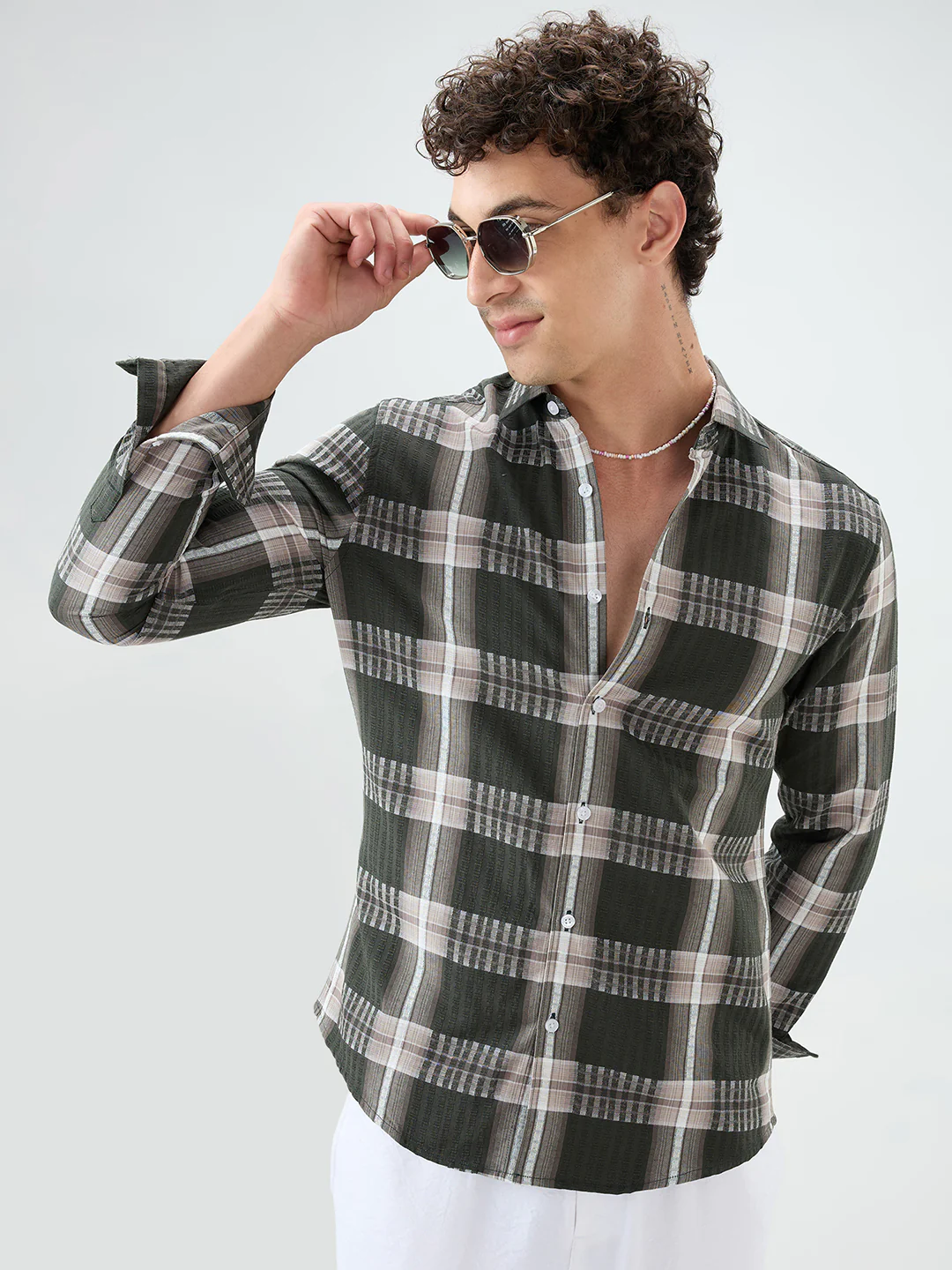 Forest Green Soft Textured Checks Shirt - Image 4
