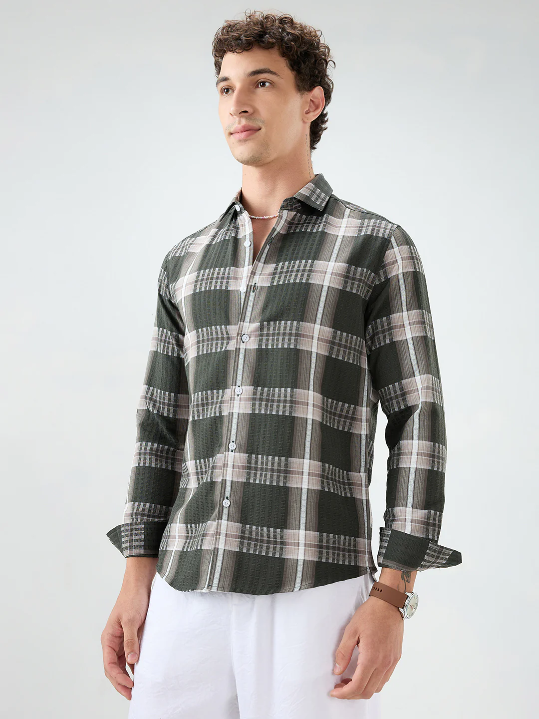 Forest Green Soft Textured Checks Shirt - Image 6