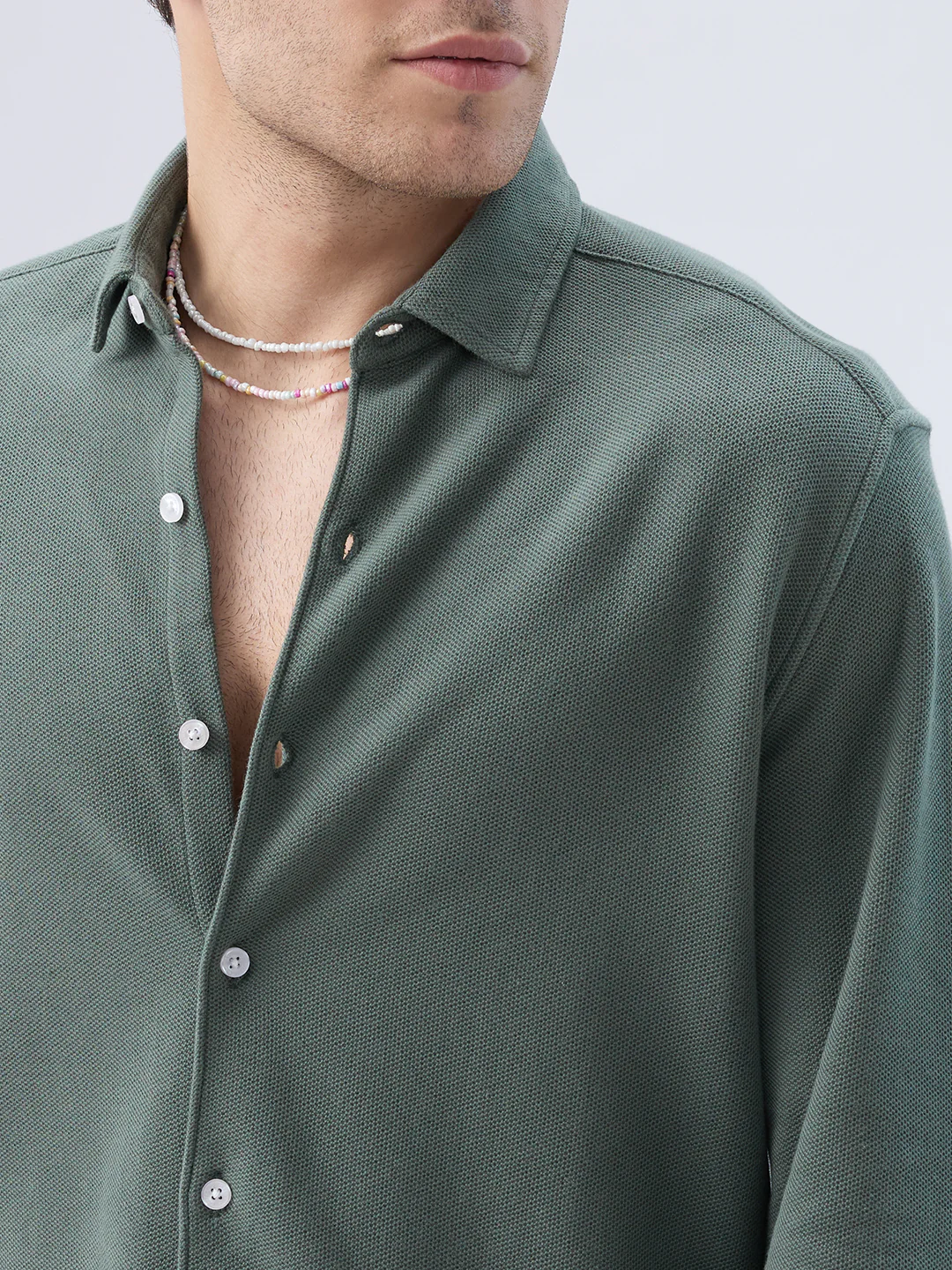 Forest Green Soft Weave Knit Shirt - Image 3