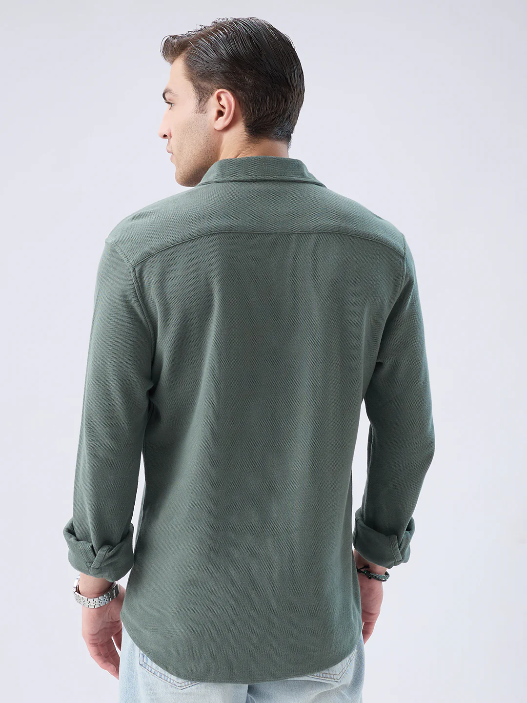 Forest Green Soft Weave Knit Shirt - Image 7