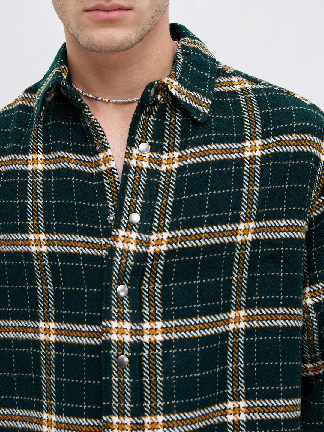 Forest Green Tartan Checked Boxy Fit Crop Flannel Shirt - Image 3