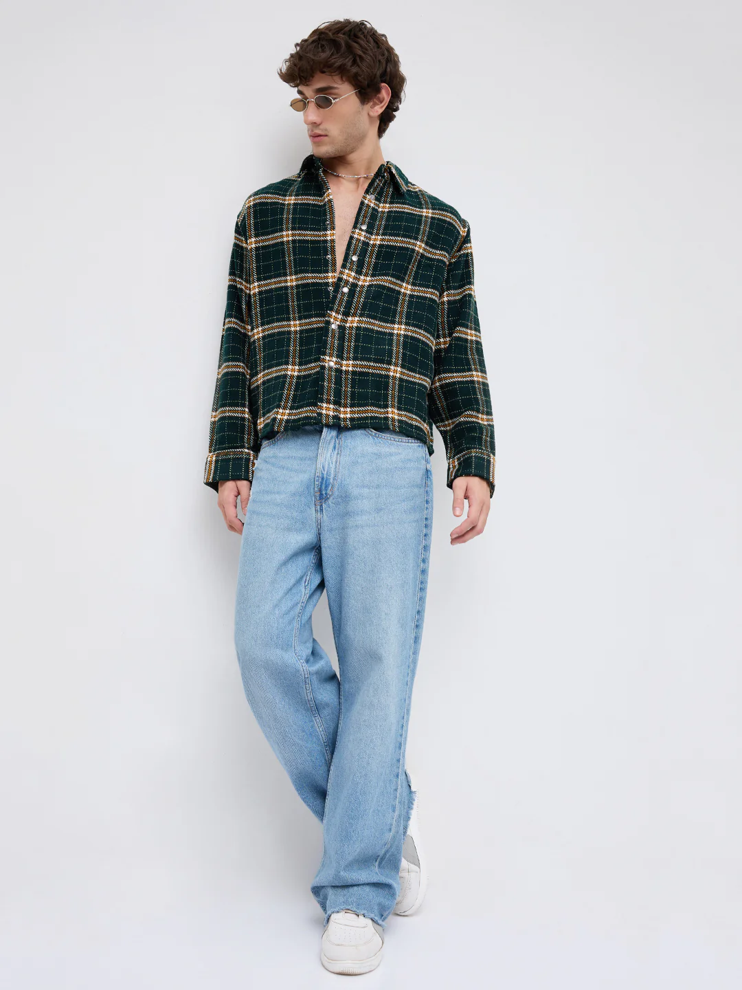 Forest Green Tartan Checked Boxy Fit Crop Flannel Shirt - Image 7