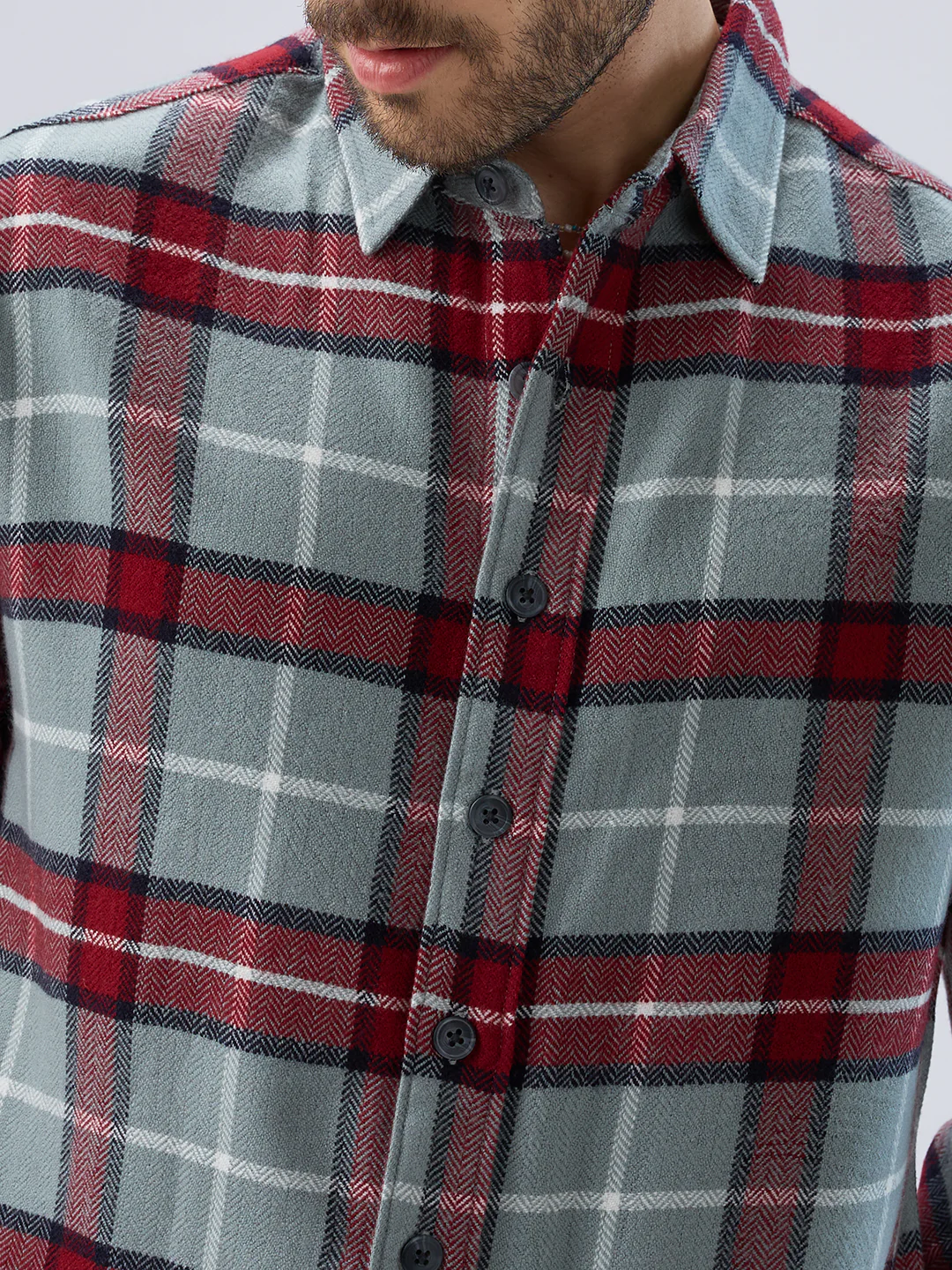 Forest Mist Rust Checks Boxy Fit Cropped Flannel Shirt - Image 3