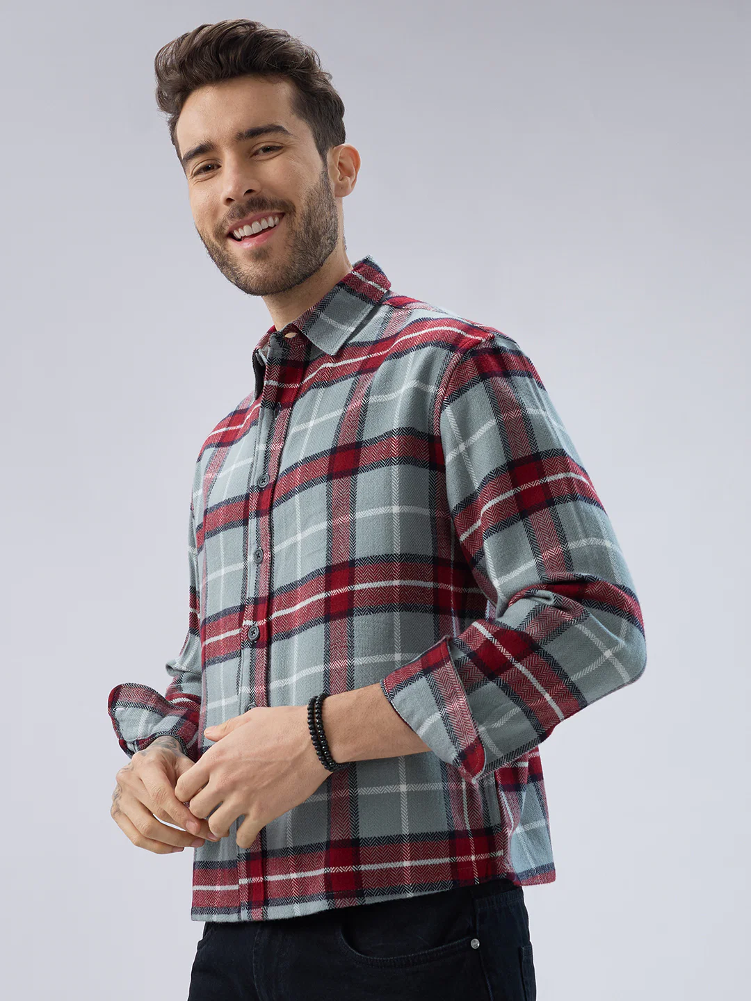 Forest Mist Rust Checks Boxy Fit Cropped Flannel Shirt - Image 6