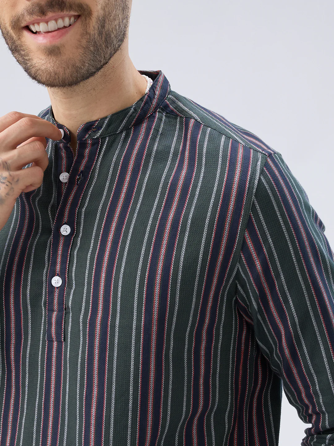 Premium Cotton Forest Muse Multistripe Kurta - Image 3
