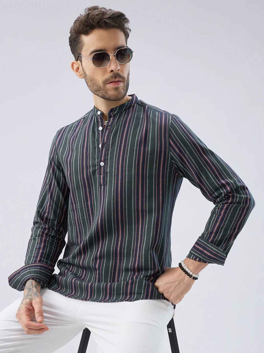 Premium Cotton Forest Muse Multistripe Kurta - Image 4