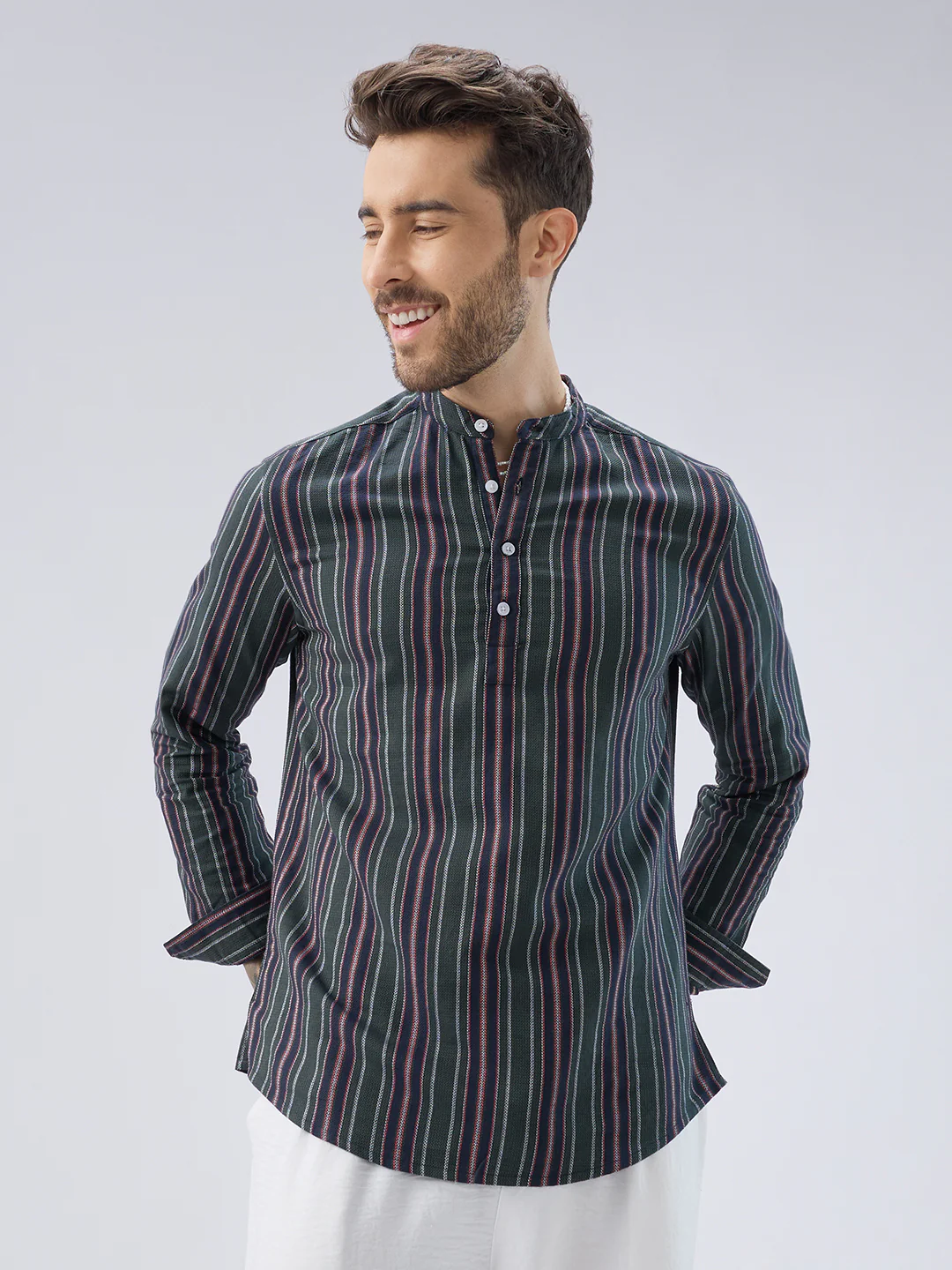 Premium Cotton Forest Muse Multistripe Kurta - Image 5