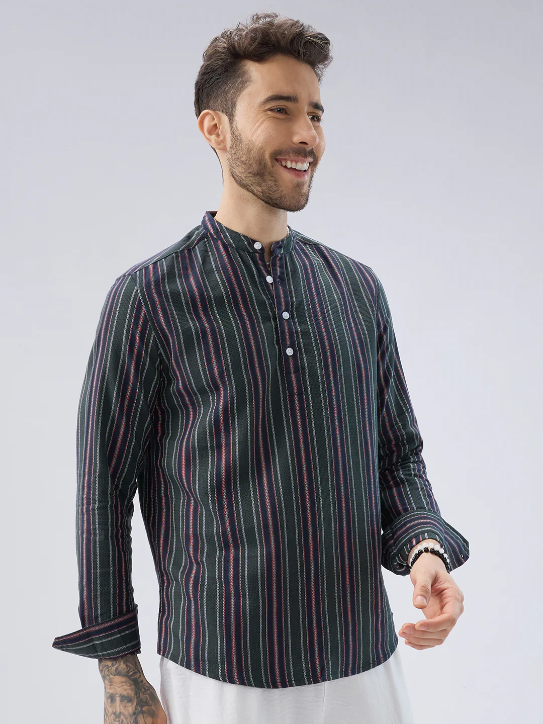 Premium Cotton Forest Muse Multistripe Kurta - Image 6