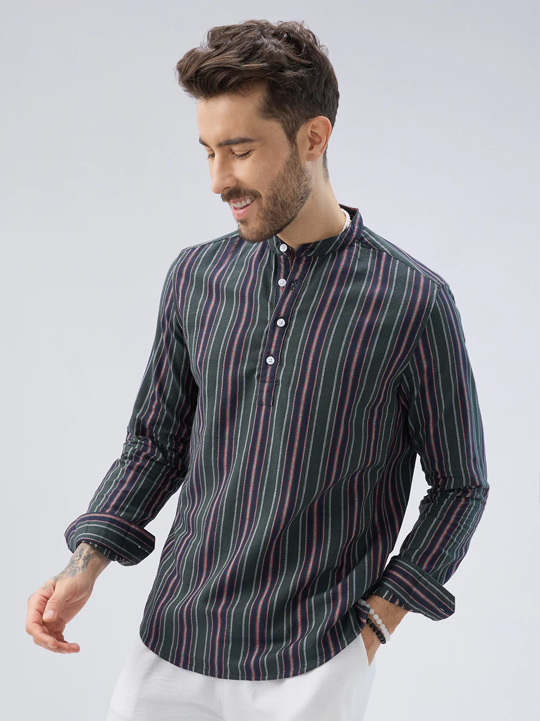 Premium Cotton Forest Muse Multistripe Kurta - Image 7