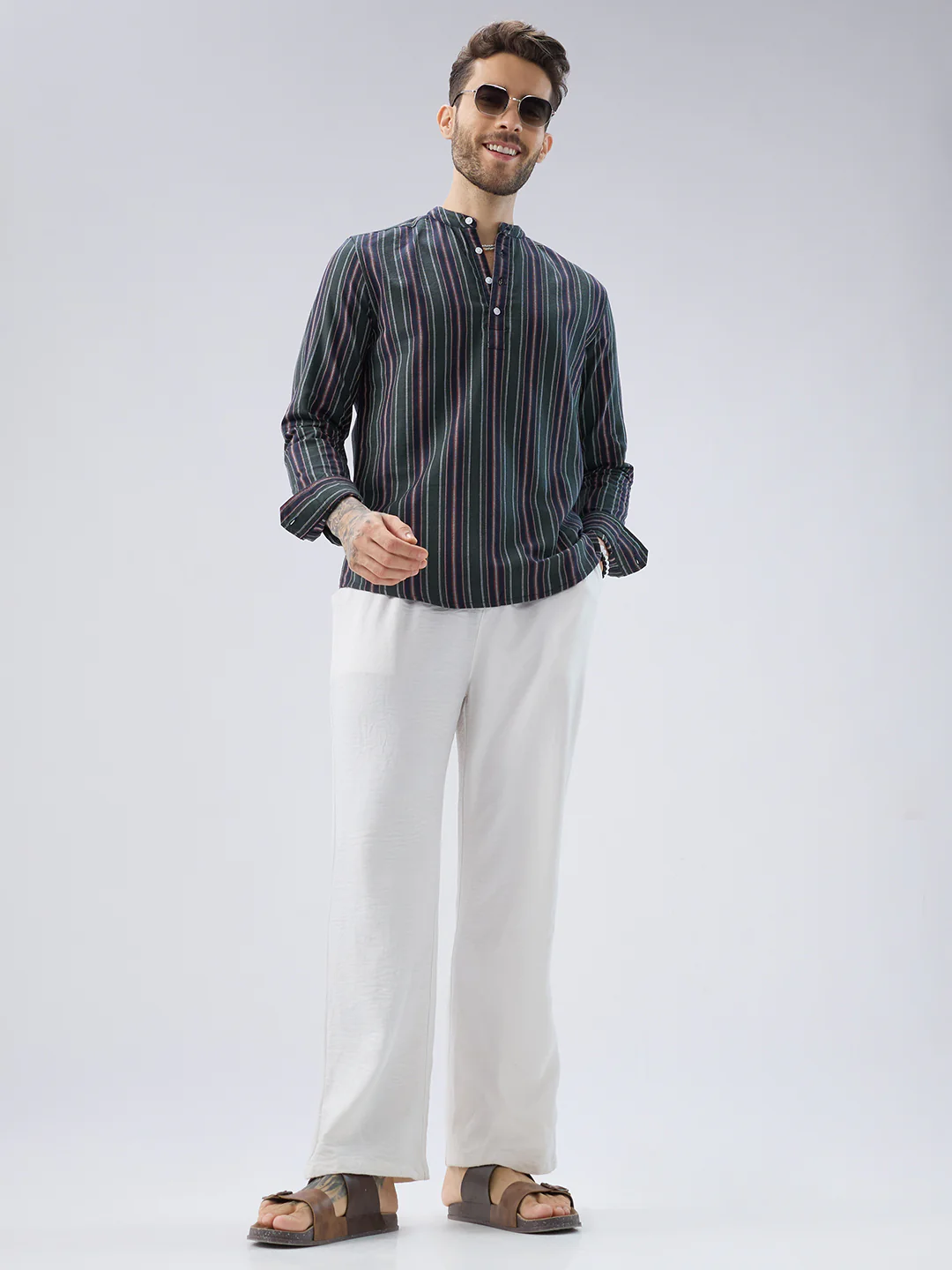 Premium Cotton Forest Muse Multistripe Kurta - Image 9