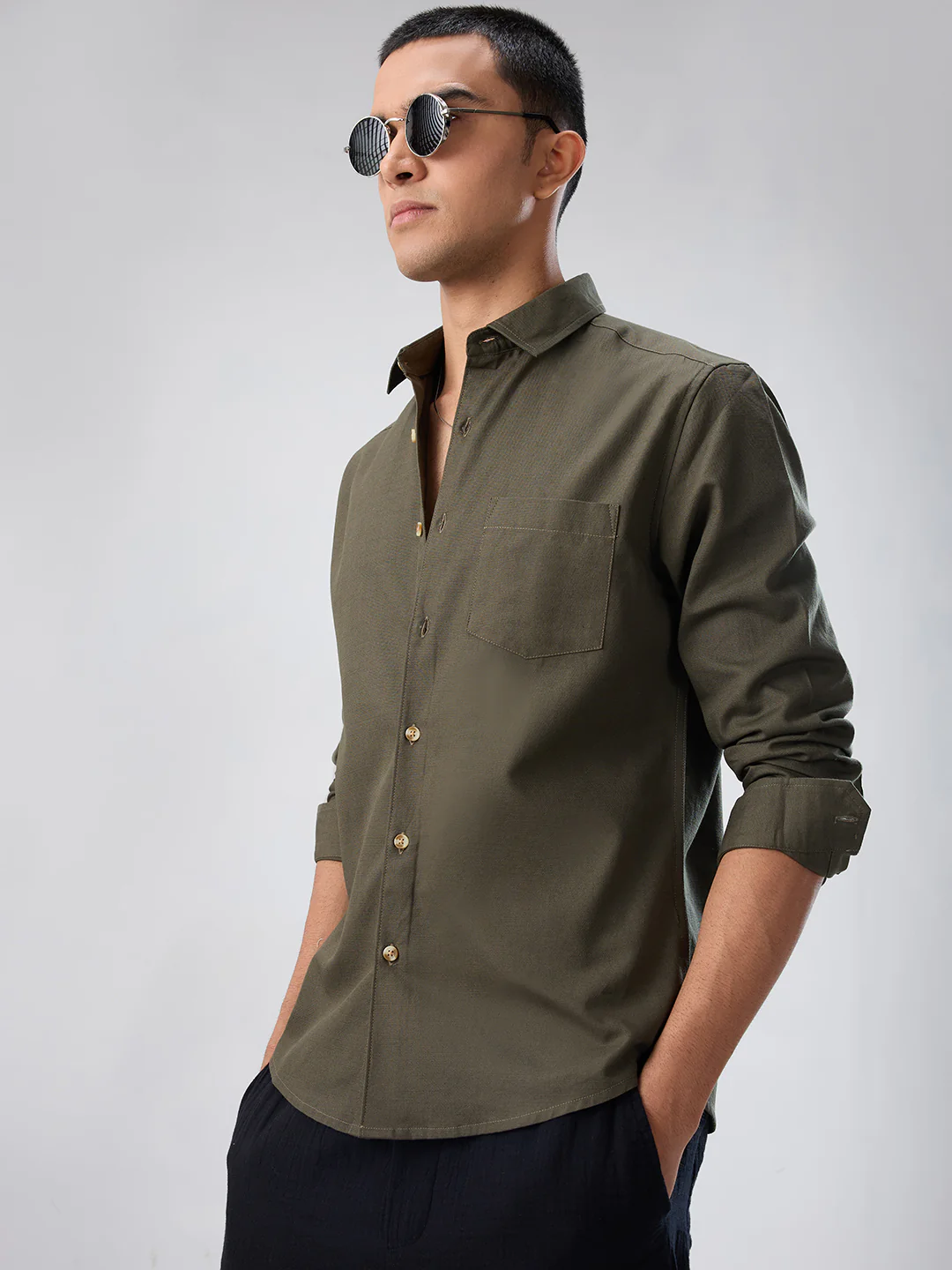 Forest Olive Fineweave Everyday Shirt - Image 2