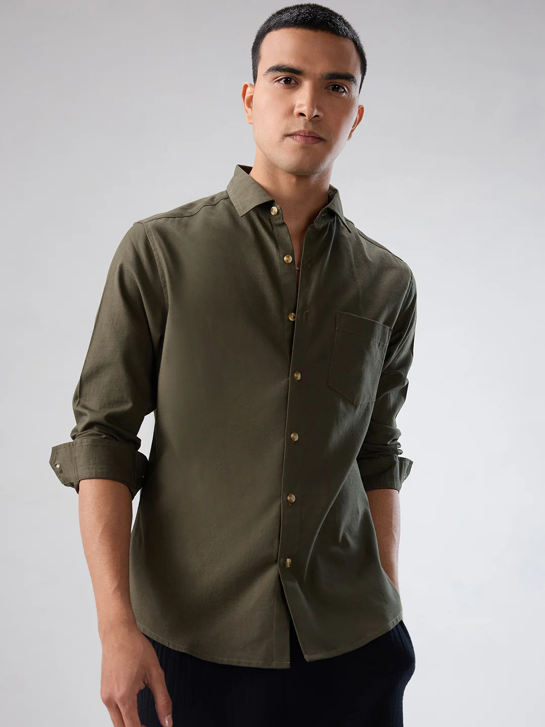 Forest Olive Fineweave Everyday Shirt - Image 5